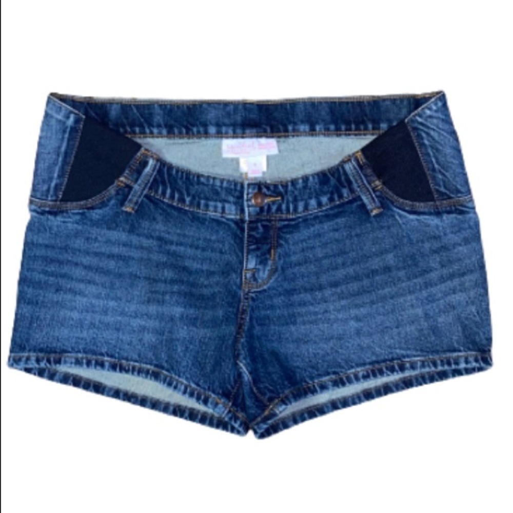 Isabel Maternity Blue Underbelly Midi Jean Shorts Size 6 - Picture 1 of 5